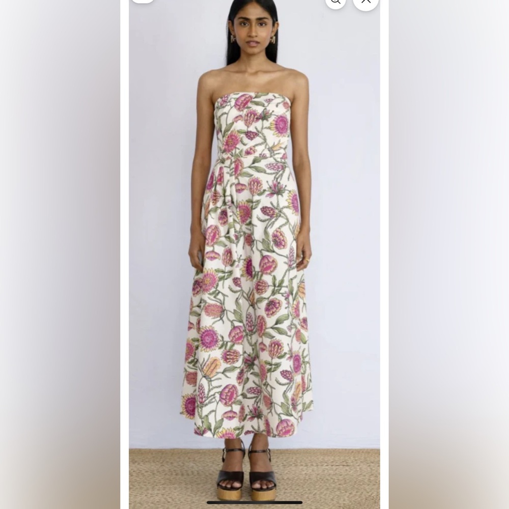 Banjanan Delilah Dress with Pink and Green Floral Design, Cypress